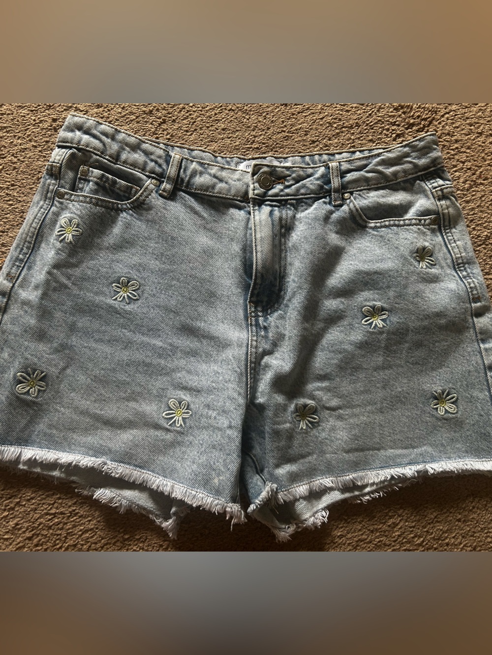 Embroidered Daisy Light Blue Denim Women's Shorts